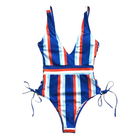 Cupshe Other - Cupshe Lace Up Striped V-Neck One Piece Swimsuit